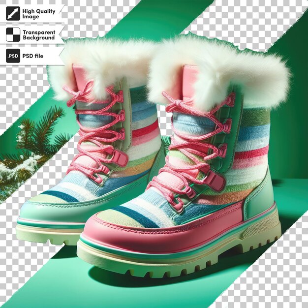 PSD pair of colorful boots on transparent background