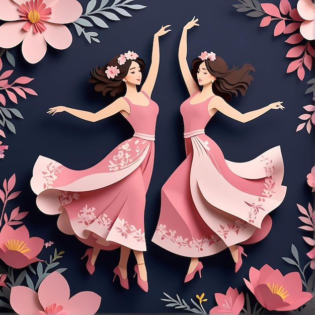 PSD Paper Cut Banner to Celebrate International Womans Day Dancing Women