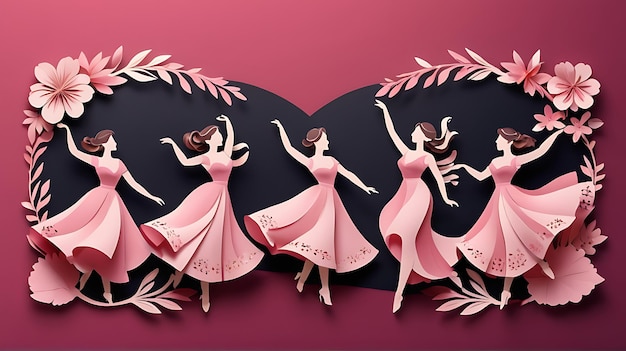 PSD Paper Cut Banner to Celebrate International Womans Day Dancing Women