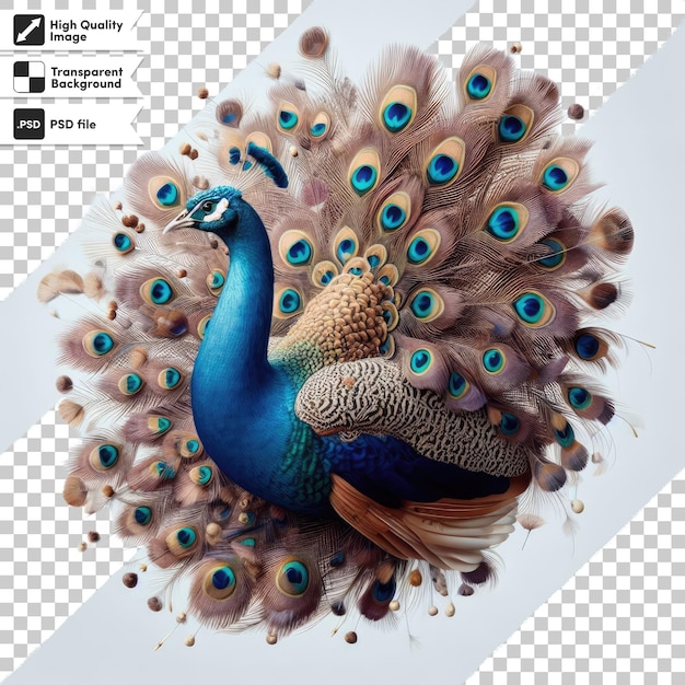 PSD peacock with feathers on transparent background with editable mask layer