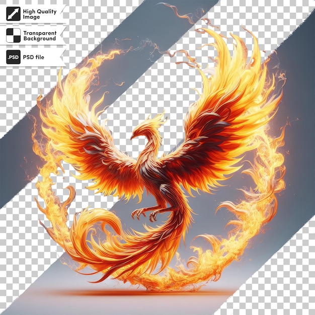 PSD of a phoenix bird on transparent background with editable mask layer