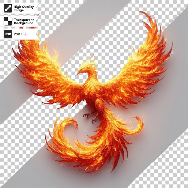 PSD of a phoenix bird on transparent background with editable mask layer