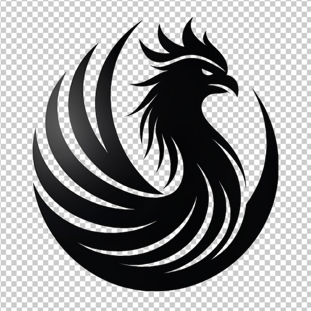 PSD of a phoenix in vector profile in black and white on transparent background