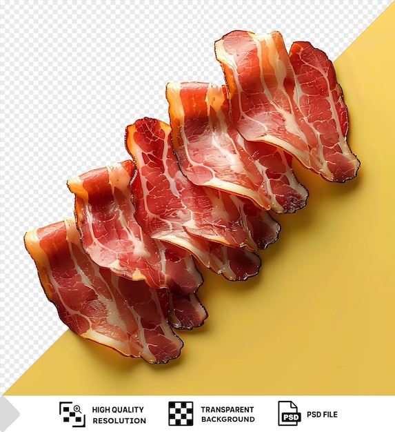 psd picture bacon slices mockup on a yellow background png psd