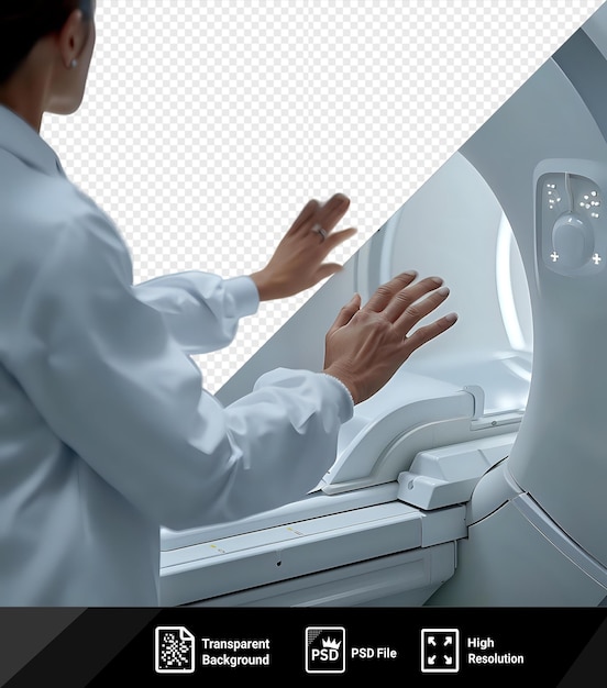 psd picture at the clinic close up doctors hands preparing mri scanner png psd