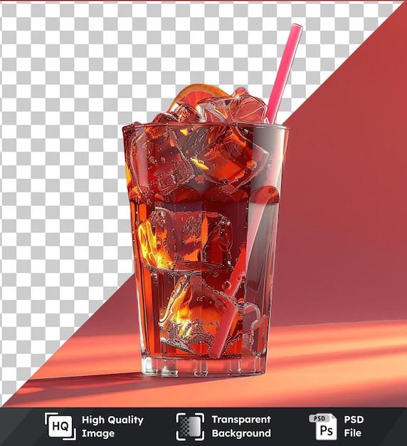 psd picture cup of iced tea with ice cubes in a glass