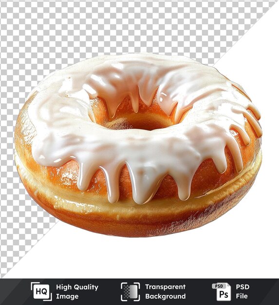 psd picture donut with white glaze isolated on transparent background