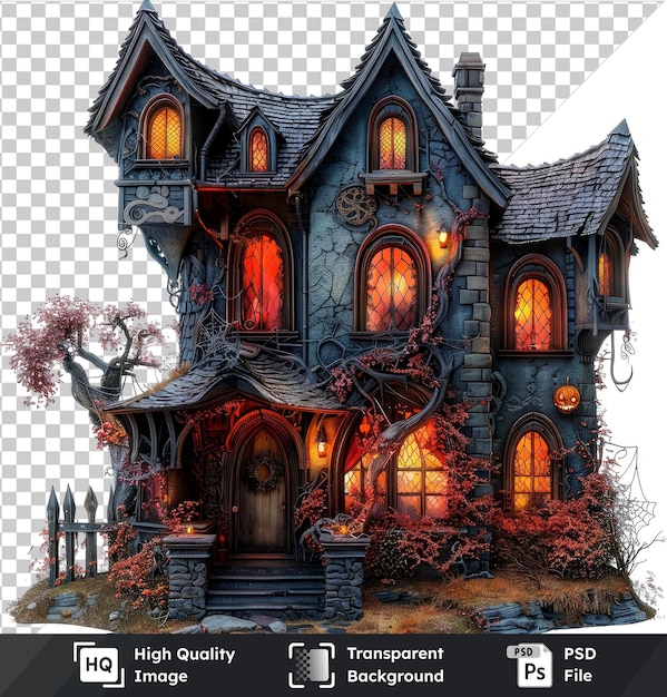 psd picture gloomy halloween background halloween house in the woods