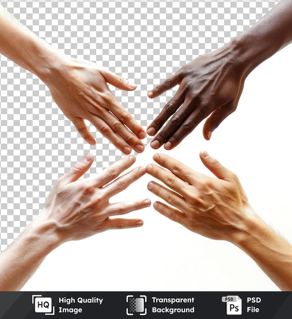 psd picture hyperealistic high quality diverse hands reaching towards each other