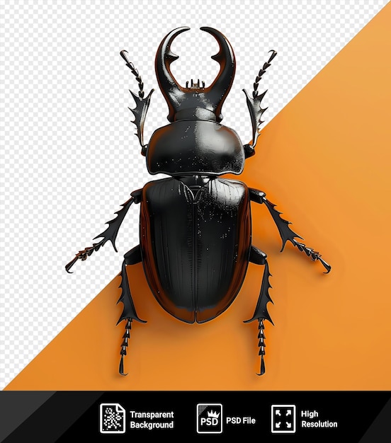 psd picture large male adult ox beetle or elephant beetle strategus aloeus showing three horns bottom ventral view png psd