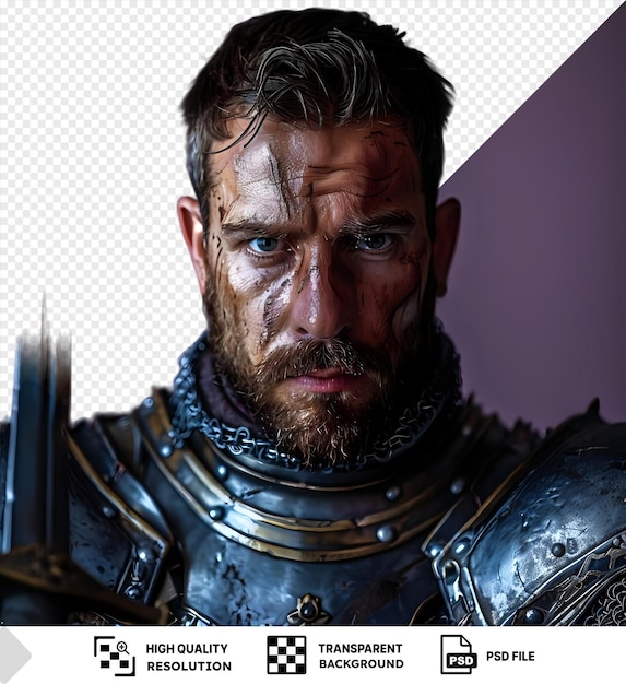 psd picture a male warrior in armor and sword in hand