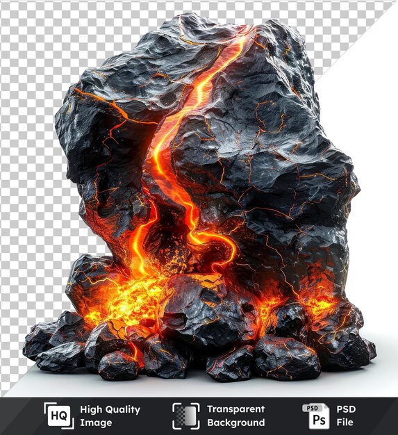 PSD psd picture molten lava rock hurtling from a volcano set isolated on transparent background