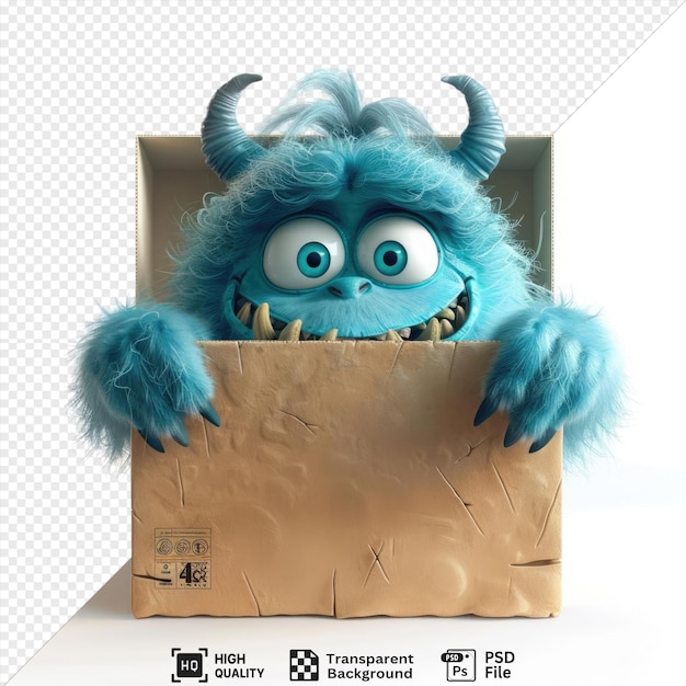 psd picture monster in box cartoon isolated on transparent background png