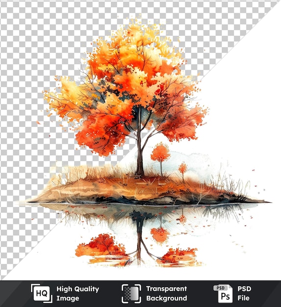 psd picture nature watercolor art autumn night in tranquil colors of a tree