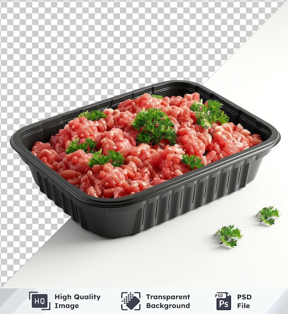 psd picture raw minced meat in a black plastic tray container png clipart