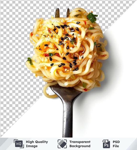 PSD psd picture sesame noodles twirl on fork isolated on transparent background