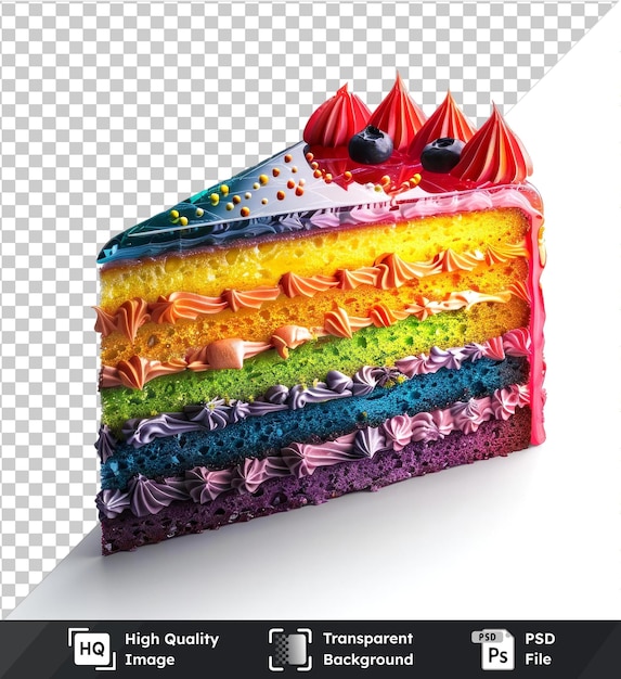 psd picture slice of colorful rainbow cake isolated on transparent background