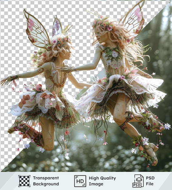 PSD psd picture spring fairy characters with floral elements isolated on transparent background