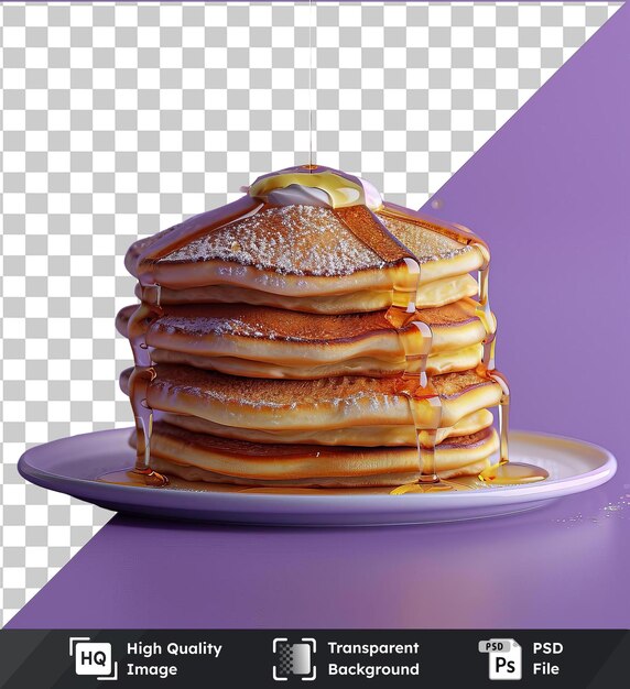 psd picture stack of fluffy pancakes with syrup on a white plate