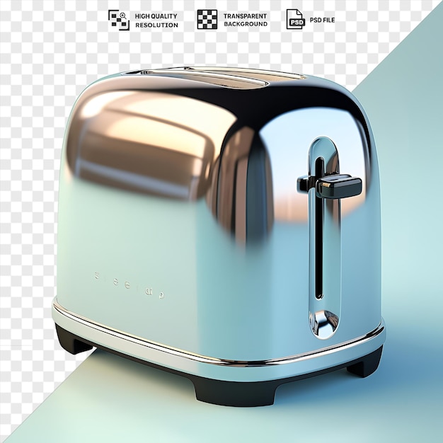 psd picture toaster tongs on a blue table next to a silver toaster with a black wheel