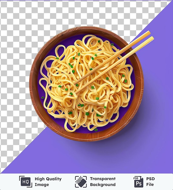 psd picture udon noodles in a wooden bowl with chopsticks