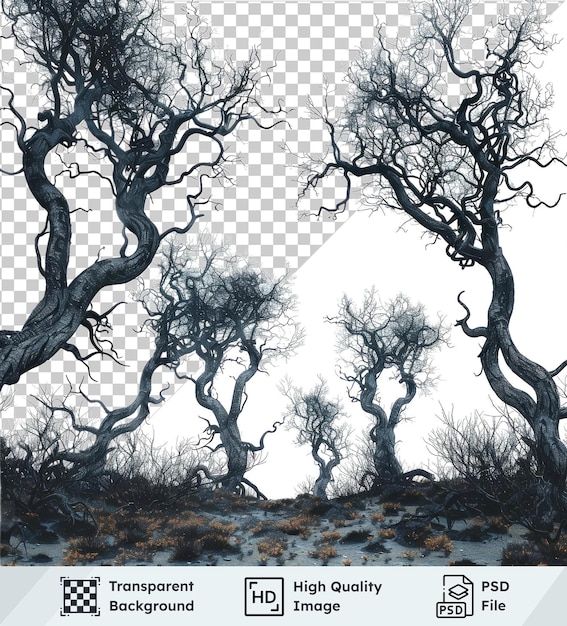 PSD psd picture vector background for halloween scary forest with dead trees and branches on the ground