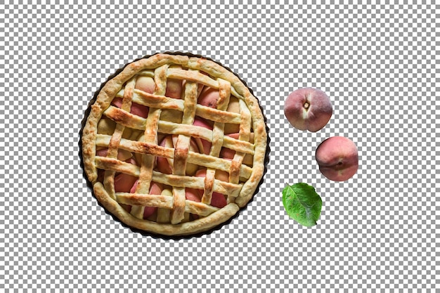 PSD pie with apples on it and a pear on the top on isolated and transparent background