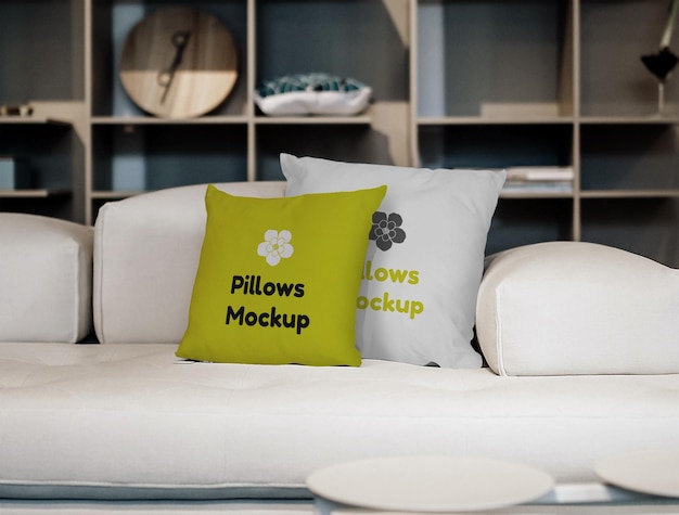 Psd Pillows Mockup on The Sofa