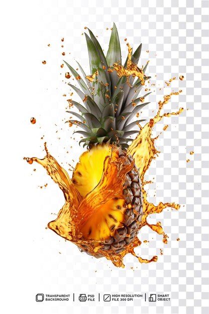 PSD psd pineapple splash drop swirl with yellow liquid render in transparent background