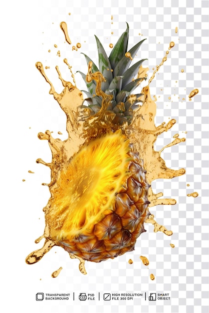 PSD psd pineapple splash drop swirl with yellow liquid render in transparent background