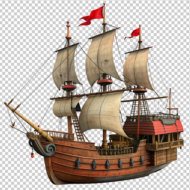 PSD of a pirate ship isolated in front view on transparent background