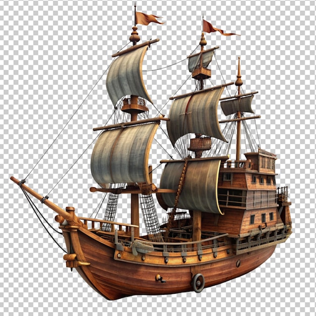 PSD of a pirate ship isolated in front view on transparent background