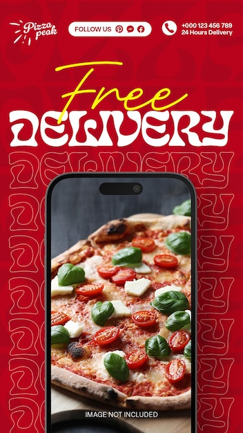 PSD Pizza Delivery Typography Design for Social Media and Instagram Post Template