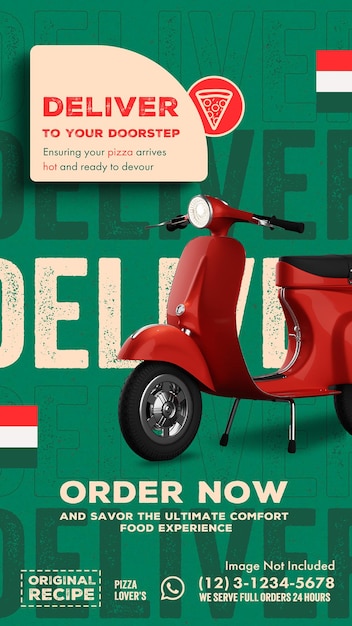 PSD psd pizza delivery with green background instagram story template