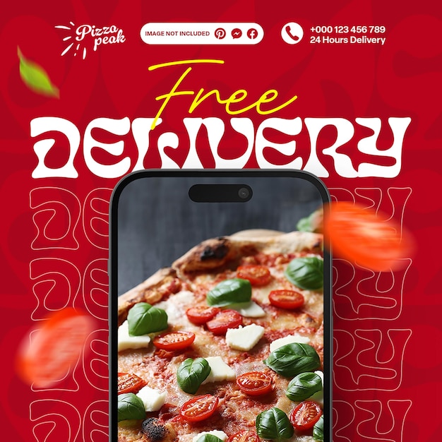 PSD Pizza free delivery on red background instagram post template