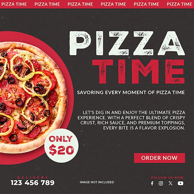 PSD psd pizza time on black background instagram post template