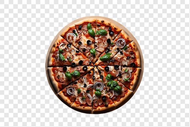 PSD pizza with mushrooms and olives isolated on transparent background