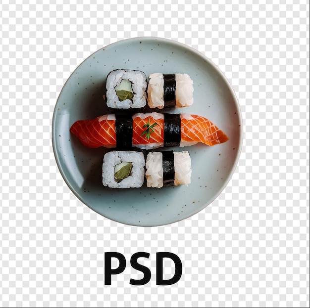 PSD psd a plate of sushi and the other has a white border isolated on transparent background