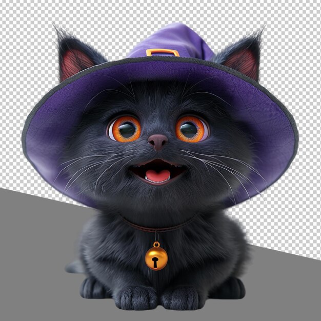 Psd Png of a 3d black cat isolated on transparent background