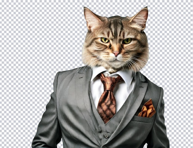 PSD psd portrait of cat dressed in suit with red tie on isolated background