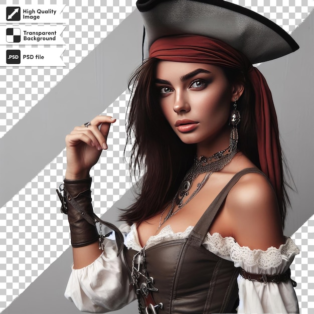 PSD portrait of a woman pirate on transparent background