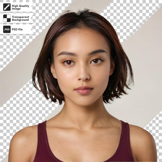 PSD portrait of a woman with fitness sporty clothes on transparent background with editable mask lay