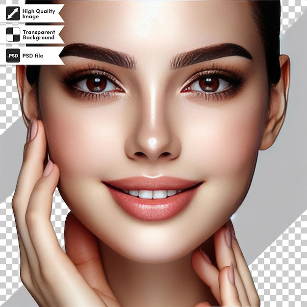 PSD portrait of a woman with makeup on transparent background