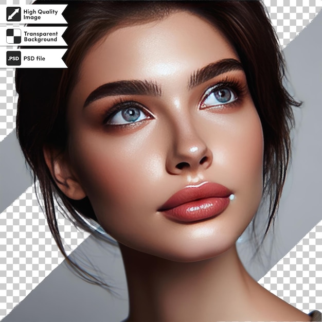 PSD portrait of a woman with makeup on transparent background