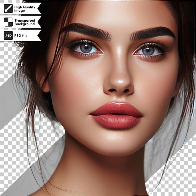 PSD portrait of a woman with makeup on transparent background