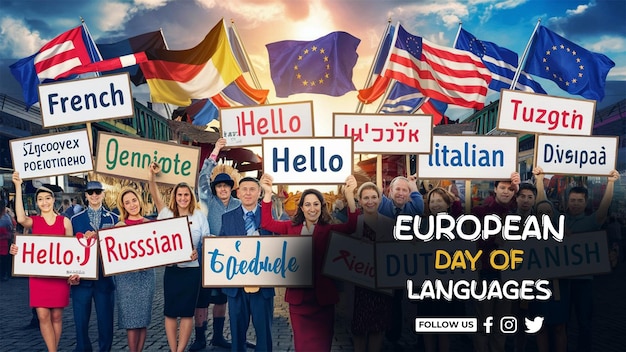 PSD a poster for the european language day of europe with a banner that says europe day