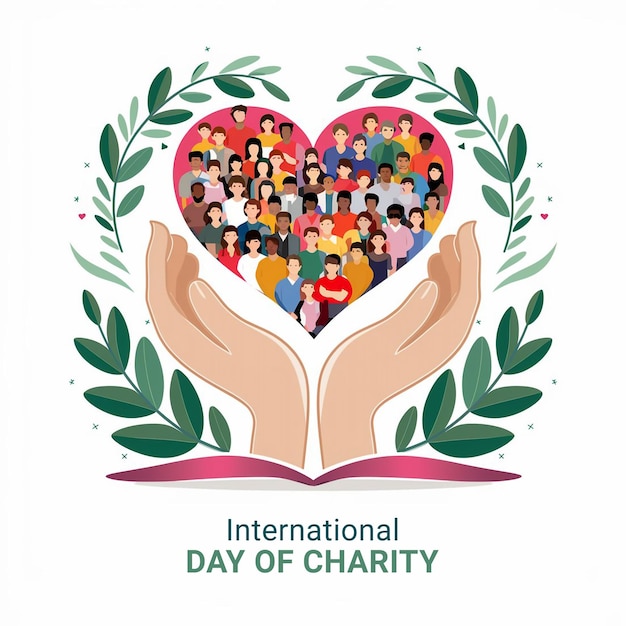 PSD psd poster of international day of charity with pair hands and natural background