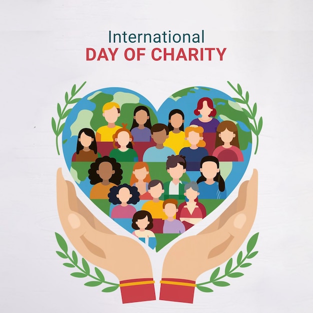 PSD psd poster of international day of charity with pair hands and natural background