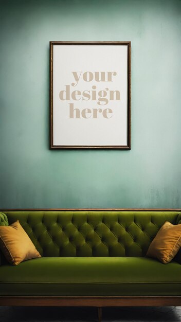 PSD poster mockup with framed illustration to display artwork in an interior setting