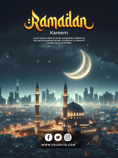 Psd poster ramadan kareem poster template with islamic ramdan lantern